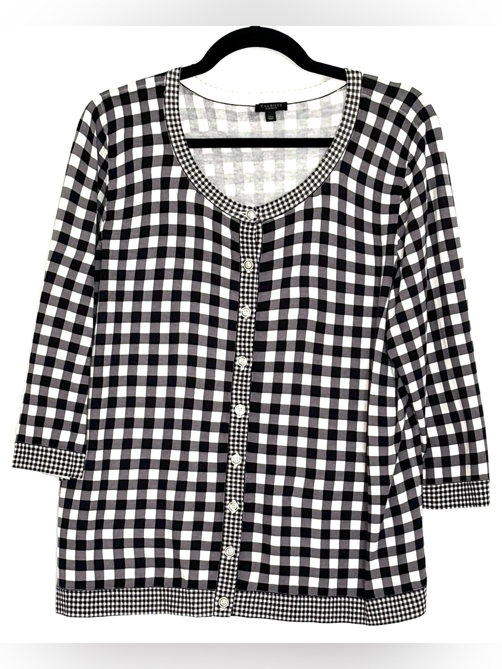 Talbots Charming Cardigan Three-Quarter Sleeve Mixed Gingham Size 1XP - Picture 1 of 4
